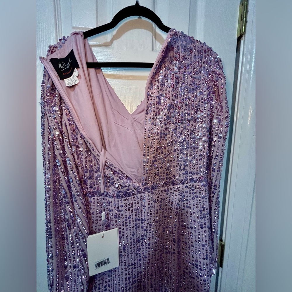 NWT MAC DUGGAL SZ 10 Lavender Puff Sleeve V Neck MIDI #107641 - Picture 3 of 9